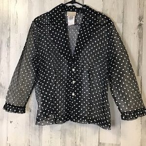 joseph ribkoff couture poka dot see through shirt